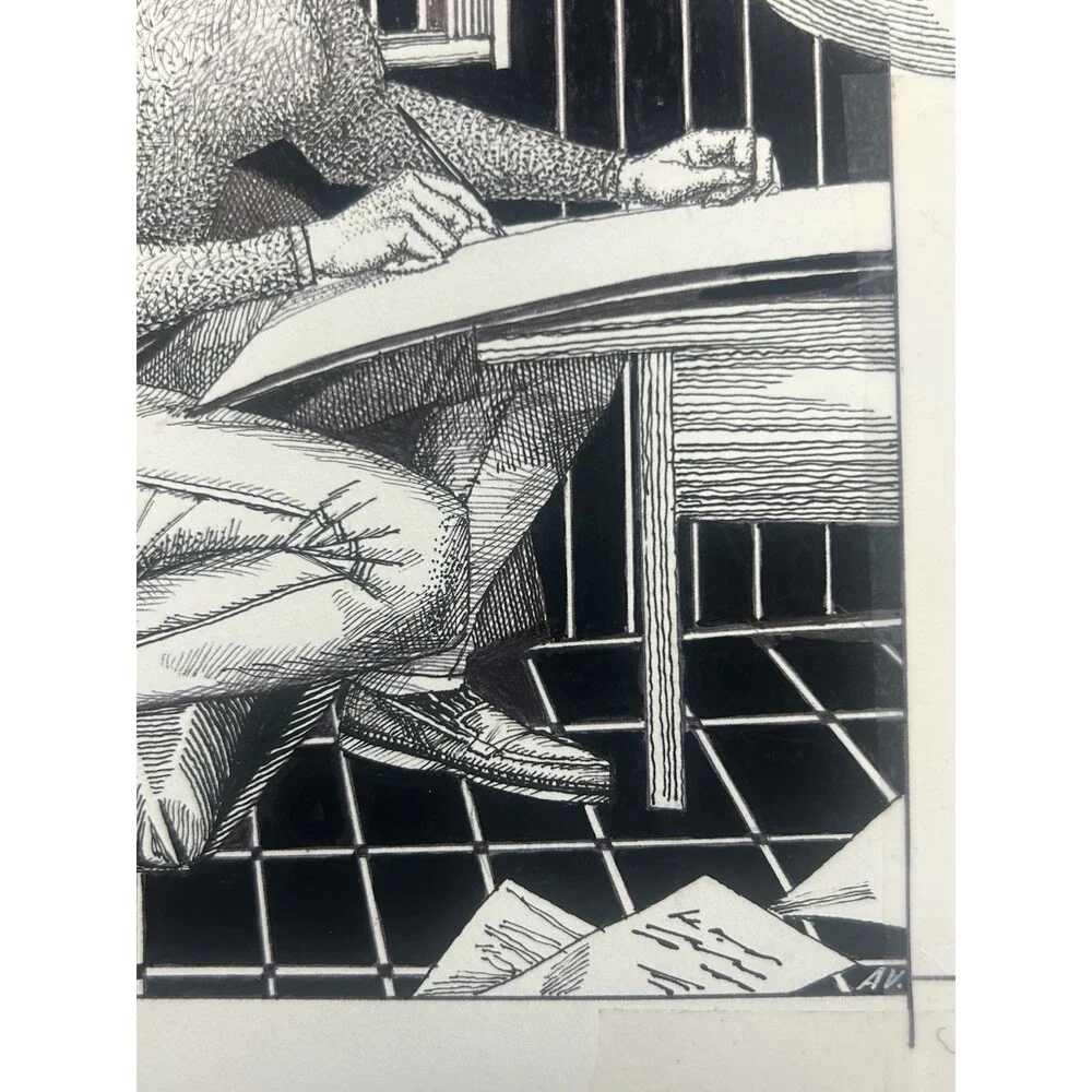 Rare Original Alexander Valdman Pen & Ink Drawing 2002 Book Illustration